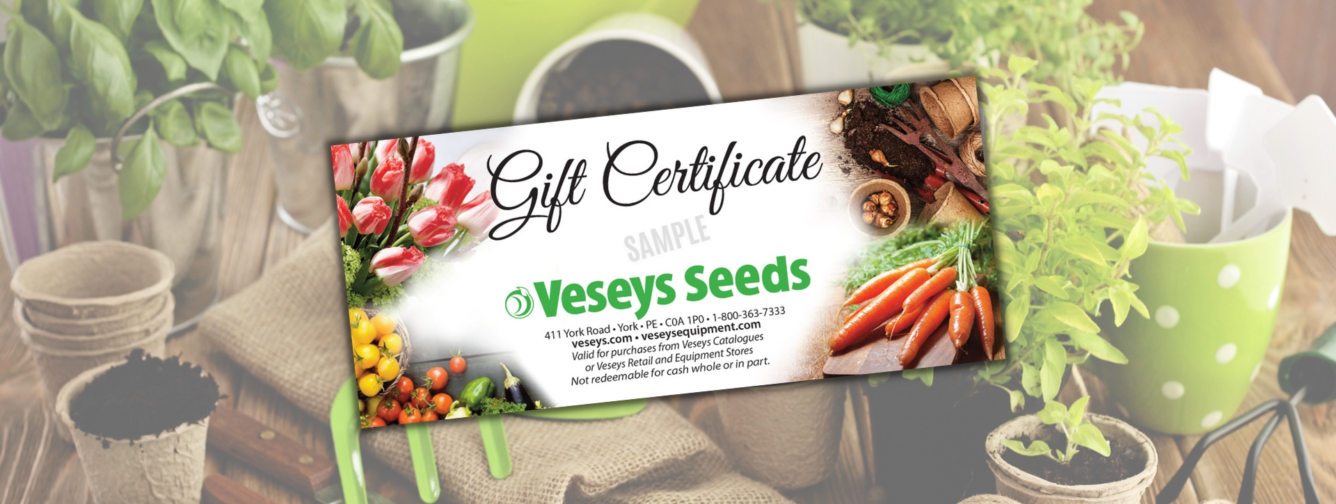 Gift certificate in front of a basket